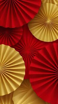 Decorative Paper Fans in Red and Gold Arranged for a Festive Celebration Background. photo