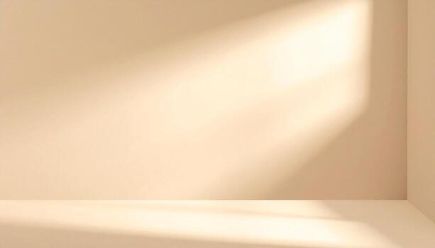 Minimalist beige studio background with soft natural light, shadow patterns, empty space, clean aesthetic, copy space photo