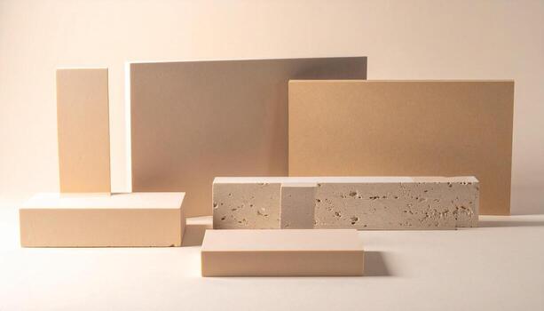 Minimalist Geometric Still Life Arrangement Neutral Tones Abstract Shapes Modern Design Elements photo