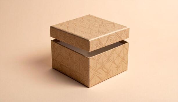 Open Gift Box with Textured Pattern on Plain Background Surprise Reveal Concept photo