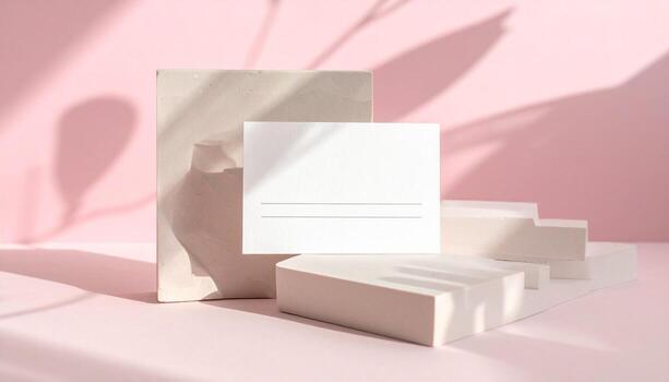 Minimalist Business Card Mockup with Shadow Overlays Modern Soft Pink Background photo