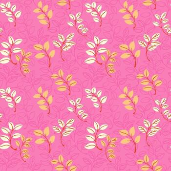 Seamless pattern with decorative yellow and cream branches on a pink background. Elegant botanical design for fabric, wallpaper, packaging and wrapping vector