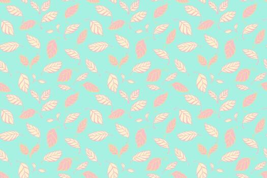 Seamless leaf pattern with soft pastel pink leaves on a light turquoise background. Elegant botanical design for fabric, wallpaper, wrapping, and surface print vector
