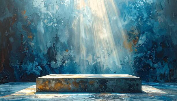 Abstract Textured Background with Stone Pedestal and Dramatic Light Rays Ideal for Product Display Branding and Concept Art photo