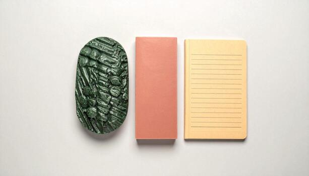 Abstract Textured Object and Two Notebooks on White Background, different photo