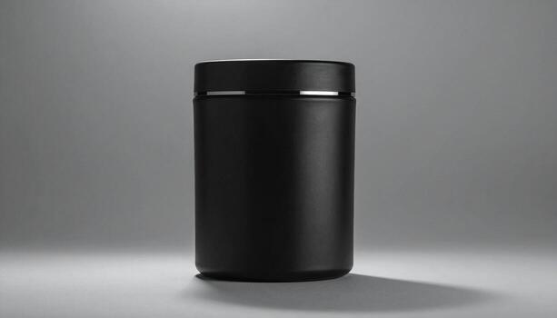 Sleek Black Matte Container with Silver Accent Ring on Gradient Background Product Mockup photo