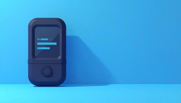 Minimalist Mockup Of A Retro Digital Pager Or Device With Blinking Text Against A Solid Blue Background With Copy Space photo