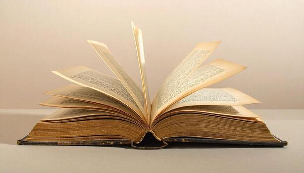 Open Antique Book with Yellowed Pages in Soft Light Knowledge and History Concept photo