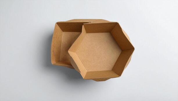 Eco Friendly Kraft Paper Food Containers Hexagonal and Rectangular Takeaway Boxes on Grey Background photo
