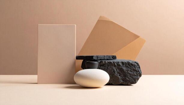 minimalista estético producto monitor natural texturas y geométrico formas en neutral antecedentes foto