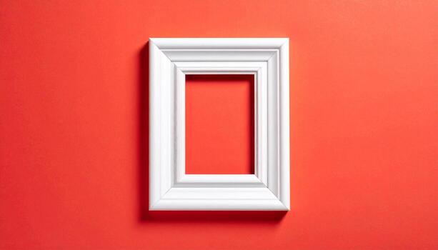 Empty White Picture Frame on Vibrant Red Background Minimalist Design for Copy Space photo
