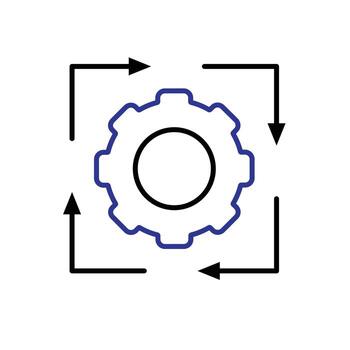 Automation icon. AI. Gear with four arrows forming a square. automatic, manager, web. Outline design style vector