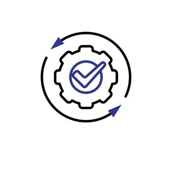Automation icon. AI. Gear with a check mark and two circular arrows. automatic, manager, web. Outline design style. vector