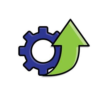 Automation icon. AI. Gear with an upward arrow. automatic, manager, web. Isometric design style. vector