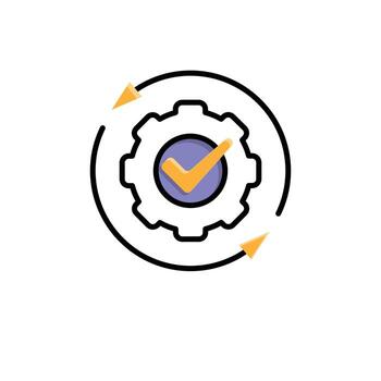 Automation icon. AI. Gear with a check mark and two circular arrows. automatic, manager, web. Mixed design style. vector