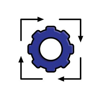 Automation icon. AI. Gear with four arrows forming a square. automatic, manager, web. Mixed design style vector