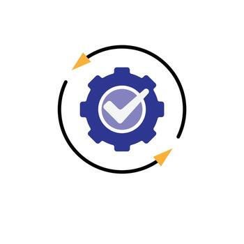 Automation icon. AI. Gear with a check mark and two circular arrows. automatic, manager, web. Flat design style. vector