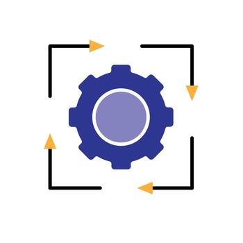 Automation icon. AI. Gear with four arrows forming a square. automatic, manager, web. Flat design style vector