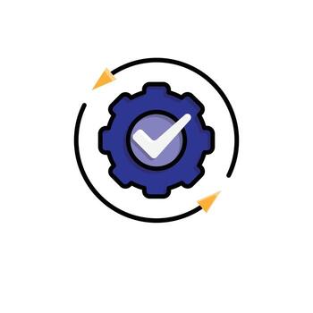 Automation icon. AI. Gear with a check mark and two circular arrows. automatic, manager, web. Isometric design style. vector
