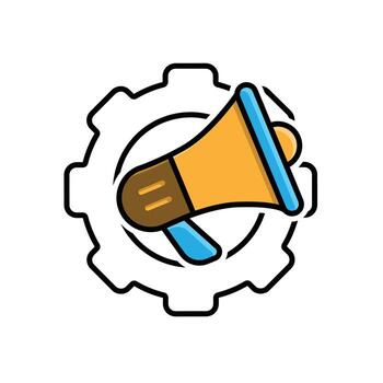 Automation icon. AI. Gear with a speaker in the middle. automatic, manager, web. Mixed design style. vector