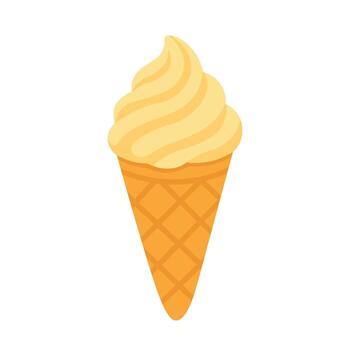 Vanilla ice cream cone with waffle texture in flat cartoon style on white background. vector