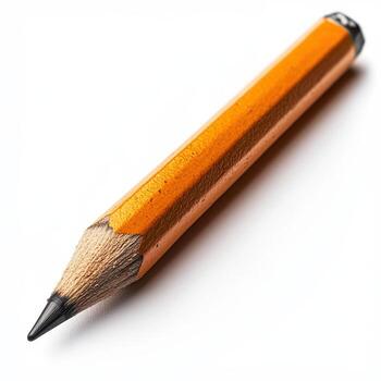 Close up of a small yellow pencil on a white background photo