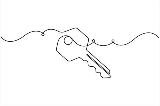 Continuous single line art drawing of key. Single line drawing illustration of key. Security concept continuous one line art vector