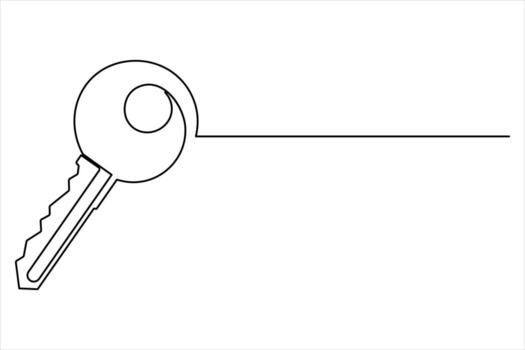 Continuous single line art drawing of key. One line drawing illustration of key. Security concept continuous one line art vector