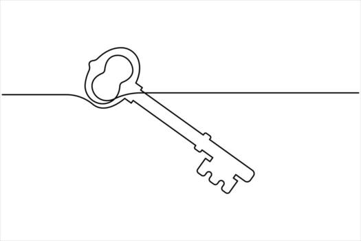 Continuous one line art drawing of key. Single line drawing illustration of key. Security concept continuous one line art. Single line art illustration white background vector