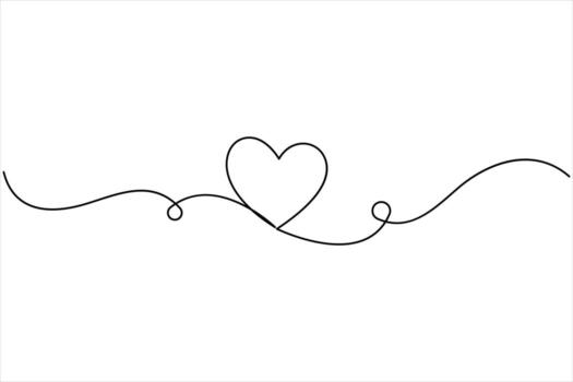 Heart continuous single line art drawing. One contour heart for love design. One line art sketch heart vector
