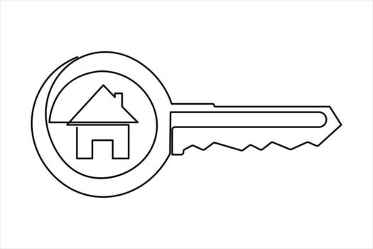Continuous one line art drawing of key. Single line drawing illustration of key. Security concept continuous single line art vector