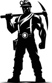 Mining worker standing with ax on white scene vector