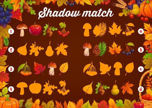 Autumn shadow match game for kids vector