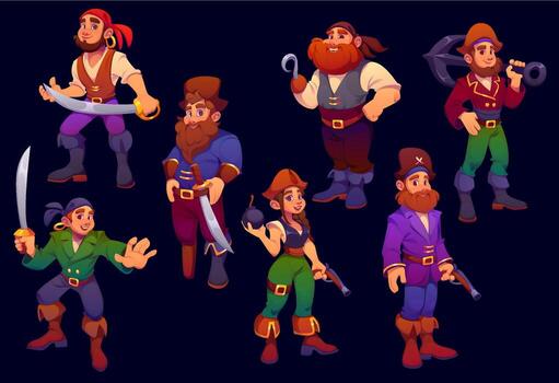 Colorful pirate character designs vector