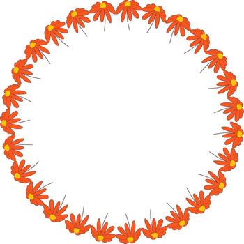 Wreath frame with colorful flower elements. Trendy graphic template. Cute empty frame box vector