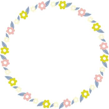Wreath frame with colorful flower template. Cute empty template box. Hand drawn illustration vector