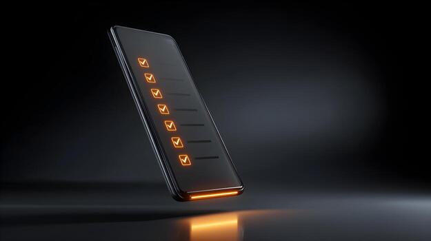 Smartphone displaying glowing checklist completing digital tasks photo