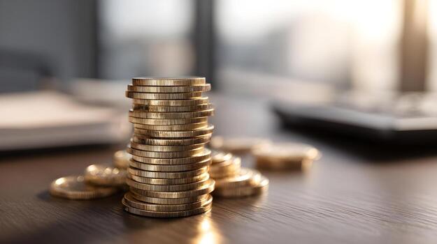 Stack of gold coins representing saving and investment photo