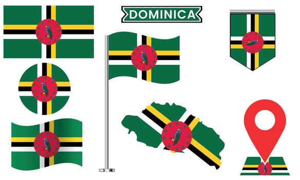 Dominica Flag Design Set National Symbol Collection in Multiple Styles vector