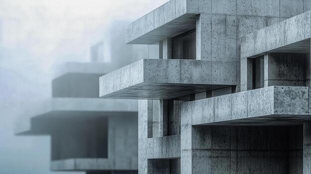 Modern concrete building with minimalist design and angular balconies photo