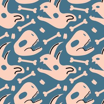Seamless pattern with dinosaur bones and skulls. vector
