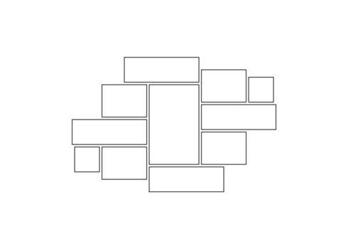 Frame collage from square and rectangle shape for photo, image template line. Mood board layout, background. Gallery grid, mosaic puzzle border outline illustration vector