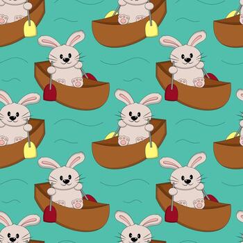 Seamless pattern with Rabbit on boat vector