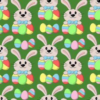 Seamless pattern with Cute Easter Rabbit with egg vector