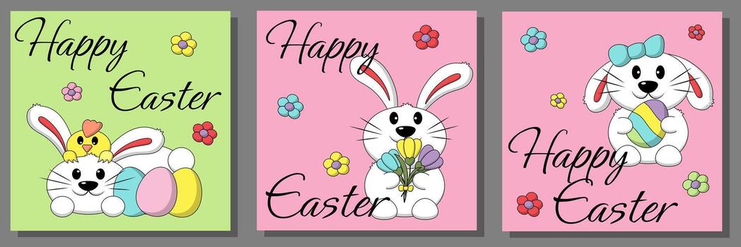 Set greeting card with Easter Rabbit vector
