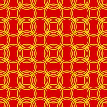 Geometric seamless pattern of golden rings in traditional style on red background vector