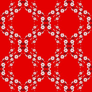 Seamless pattern of cherry blossom branches on a red background vector