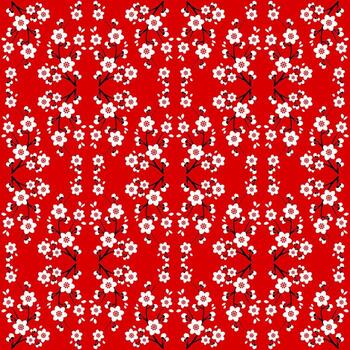 Seamless pattern of small white sakura flowers on a red background vector
