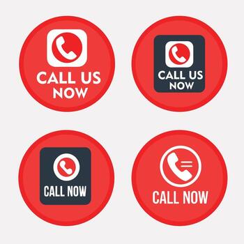 Call us now button set isolated on white background featuring phone icons in red and black, perfect for website and app design, offering immediate assistance vector