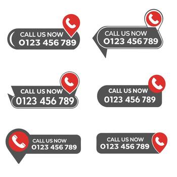 Call us now banner set isolated on white background featuring phone icons and contact numbers, ideal for websites and ads, prompting instant communication vector